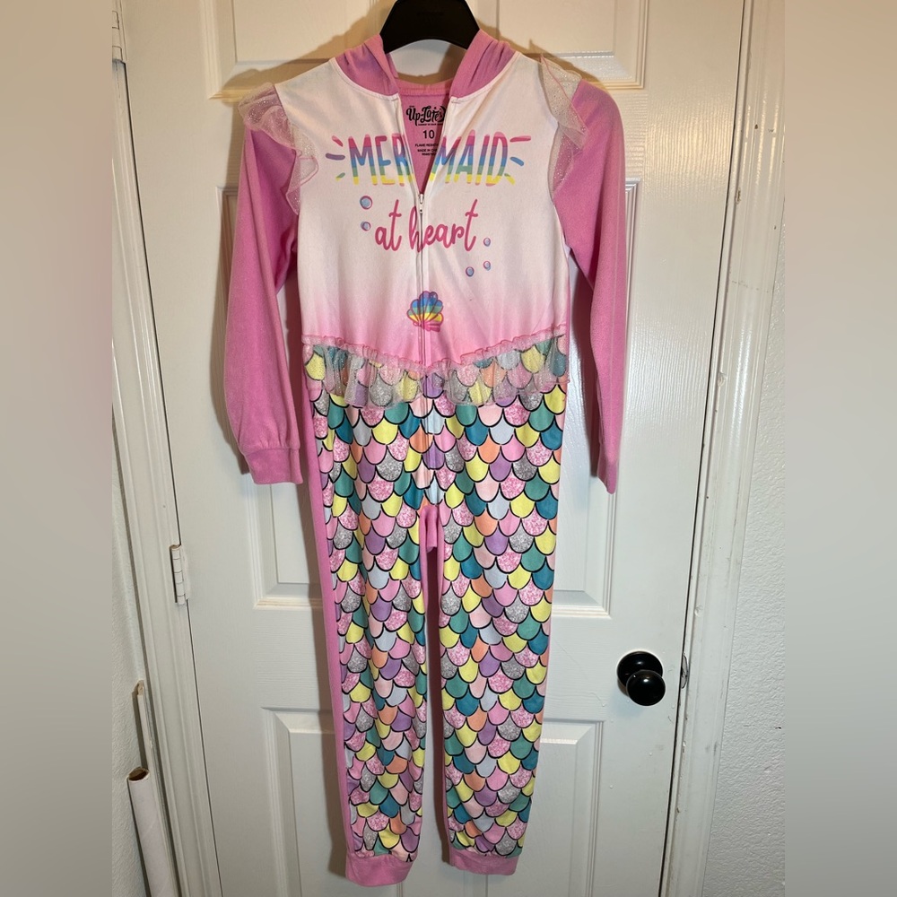 Mermaid at Heart Pajama Hooded Onsie - Pink and Multicolor Size 10 NEW w/o tags